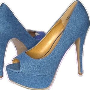 Blue Denim Open Toe 6” Stiletto Heels 1 1/2 Platform